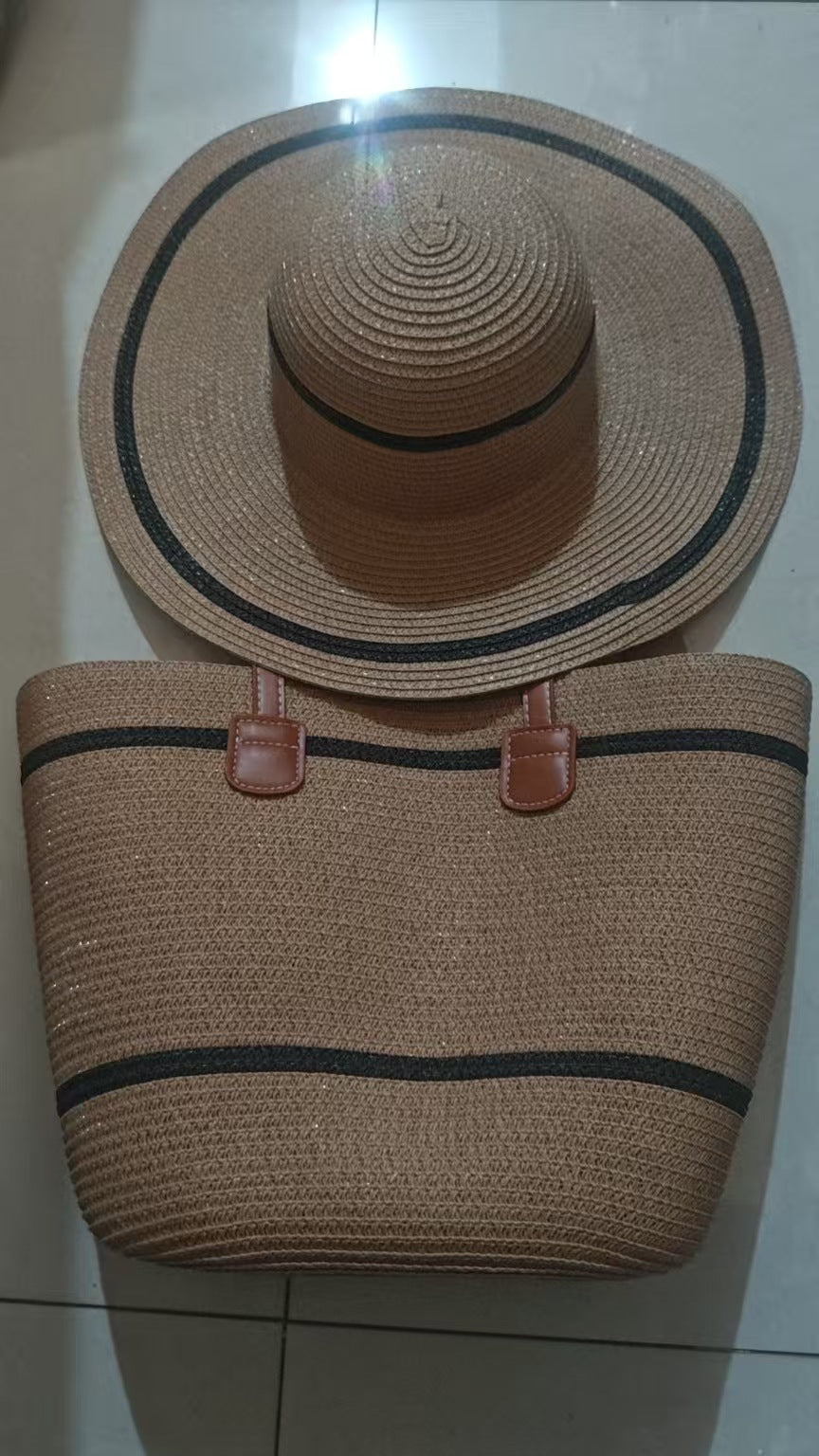 Natural Striped Woven Tote Bag