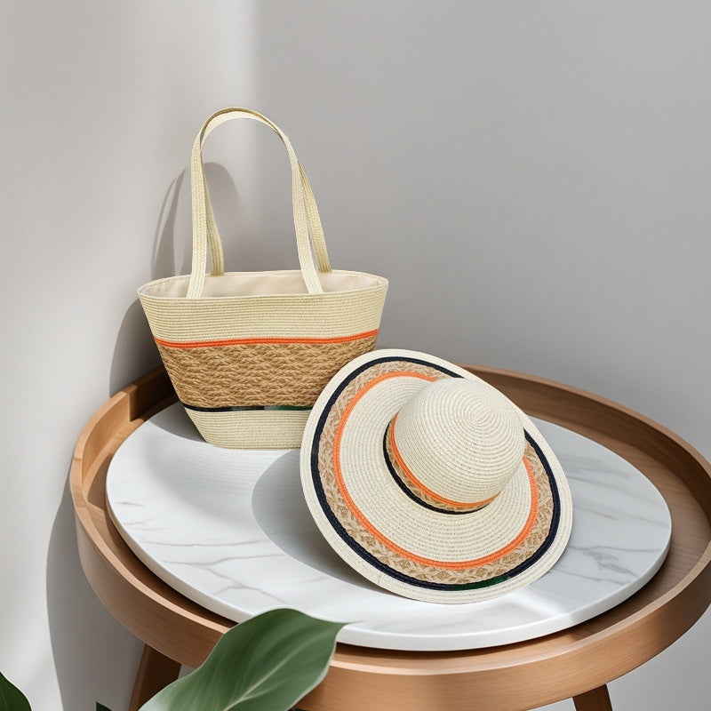 Large Striped Woven Tote Bag