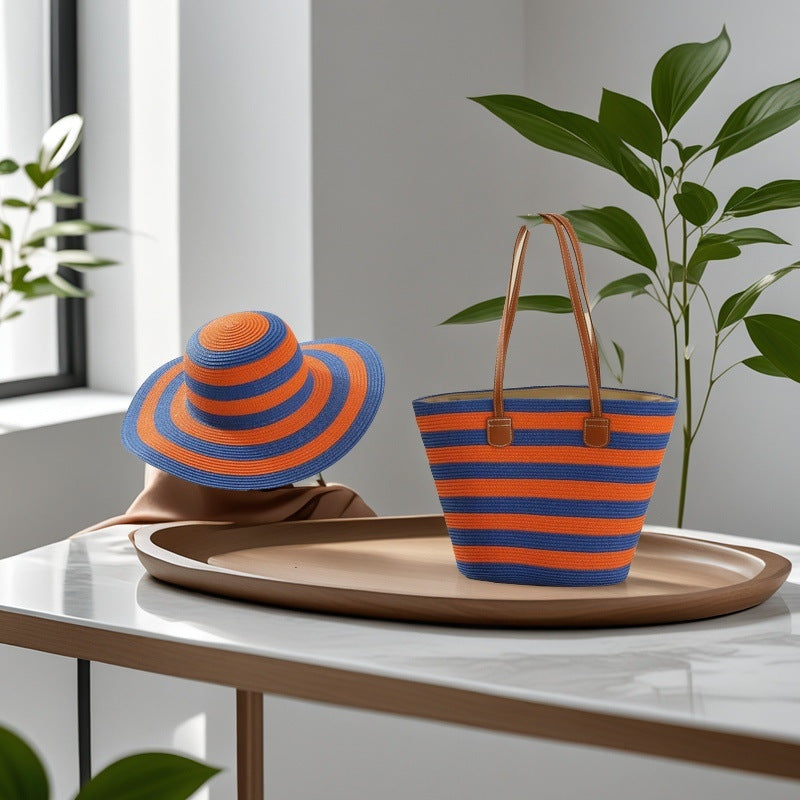 Natural Striped Woven Tote Bag