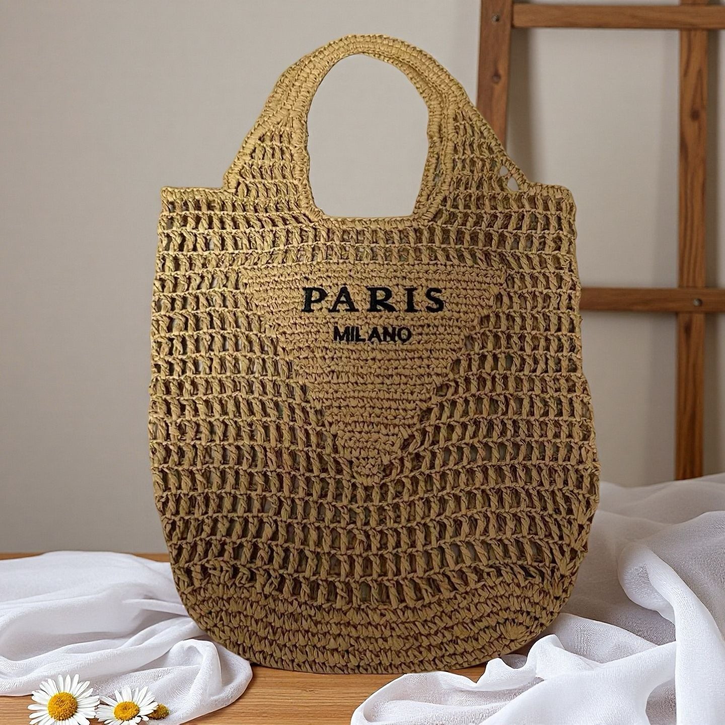 Embroidered Crochet Beach Bag
