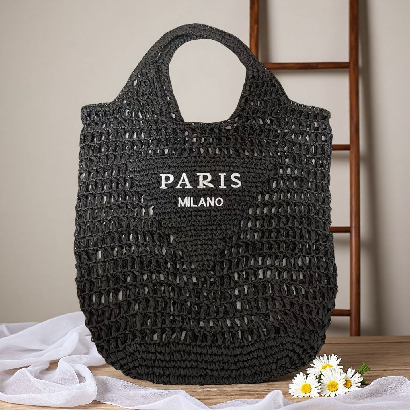 Embroidered Crochet Beach Bag