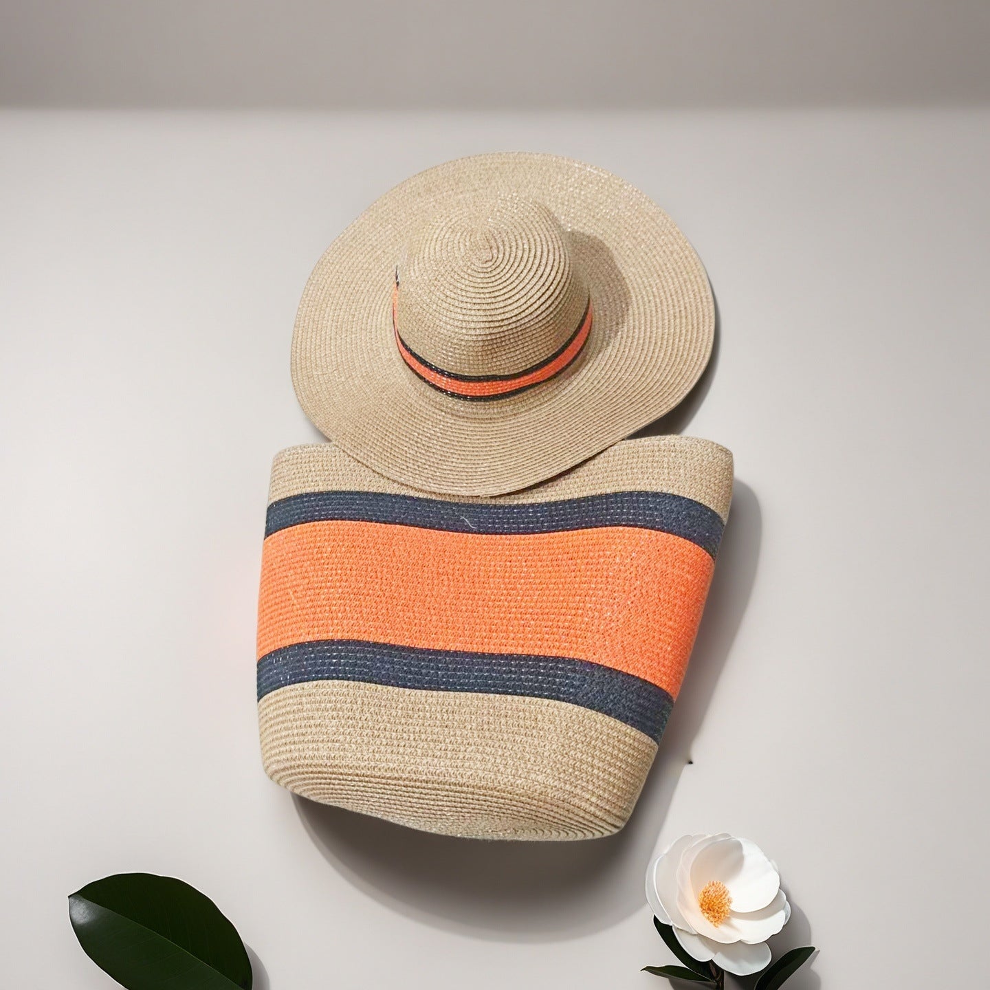 Natural Striped Woven Tote Bag