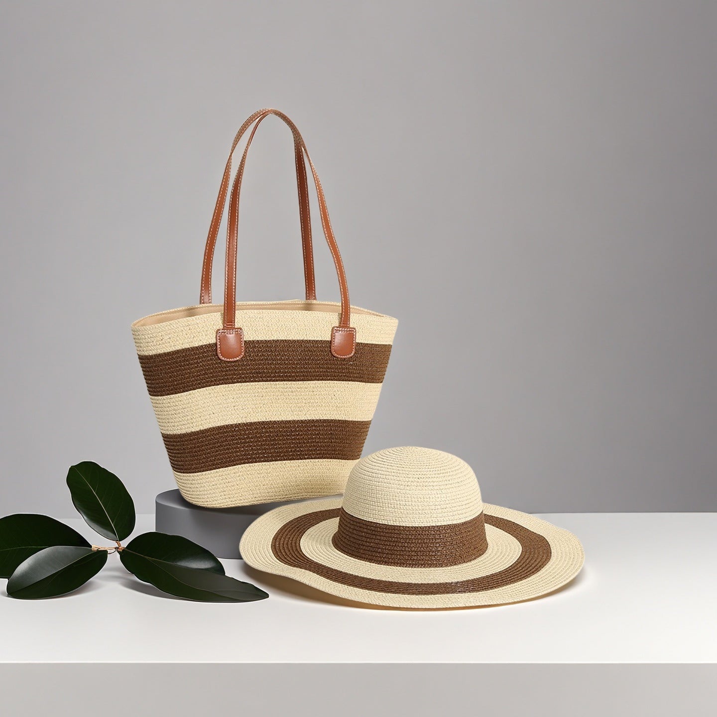 Natural Striped Woven Tote Bag