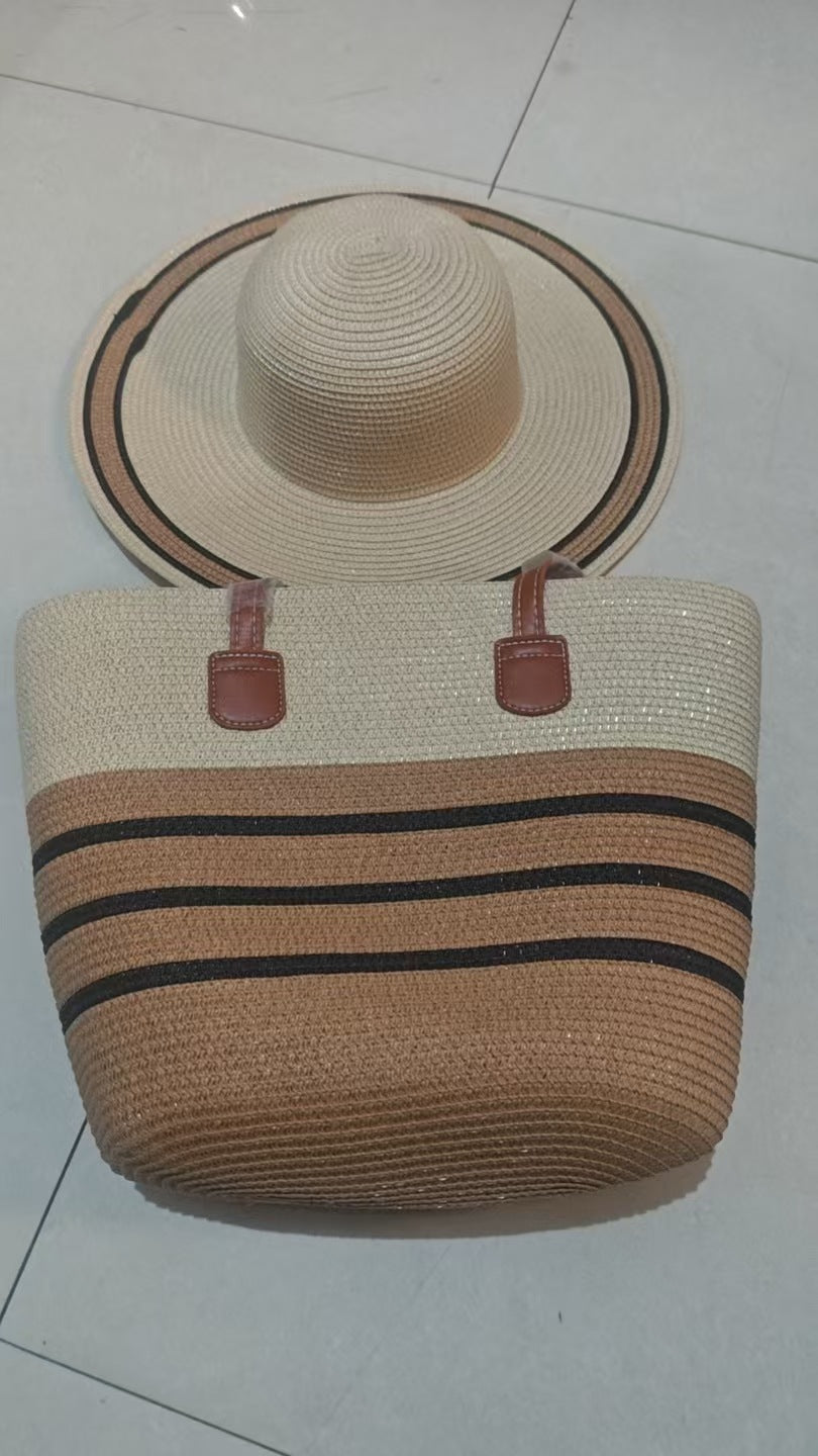 Large Striped Woven Tote Bag