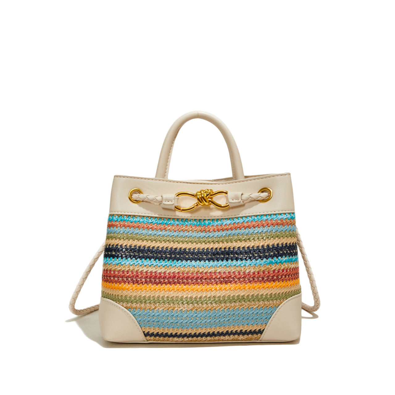 Patterned Straw Shoulder Bag