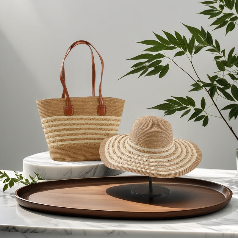 Large Striped Woven Tote Bag