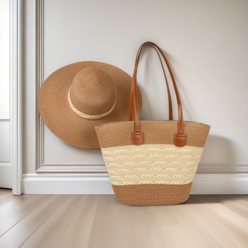 Natural Striped Woven Tote Bag