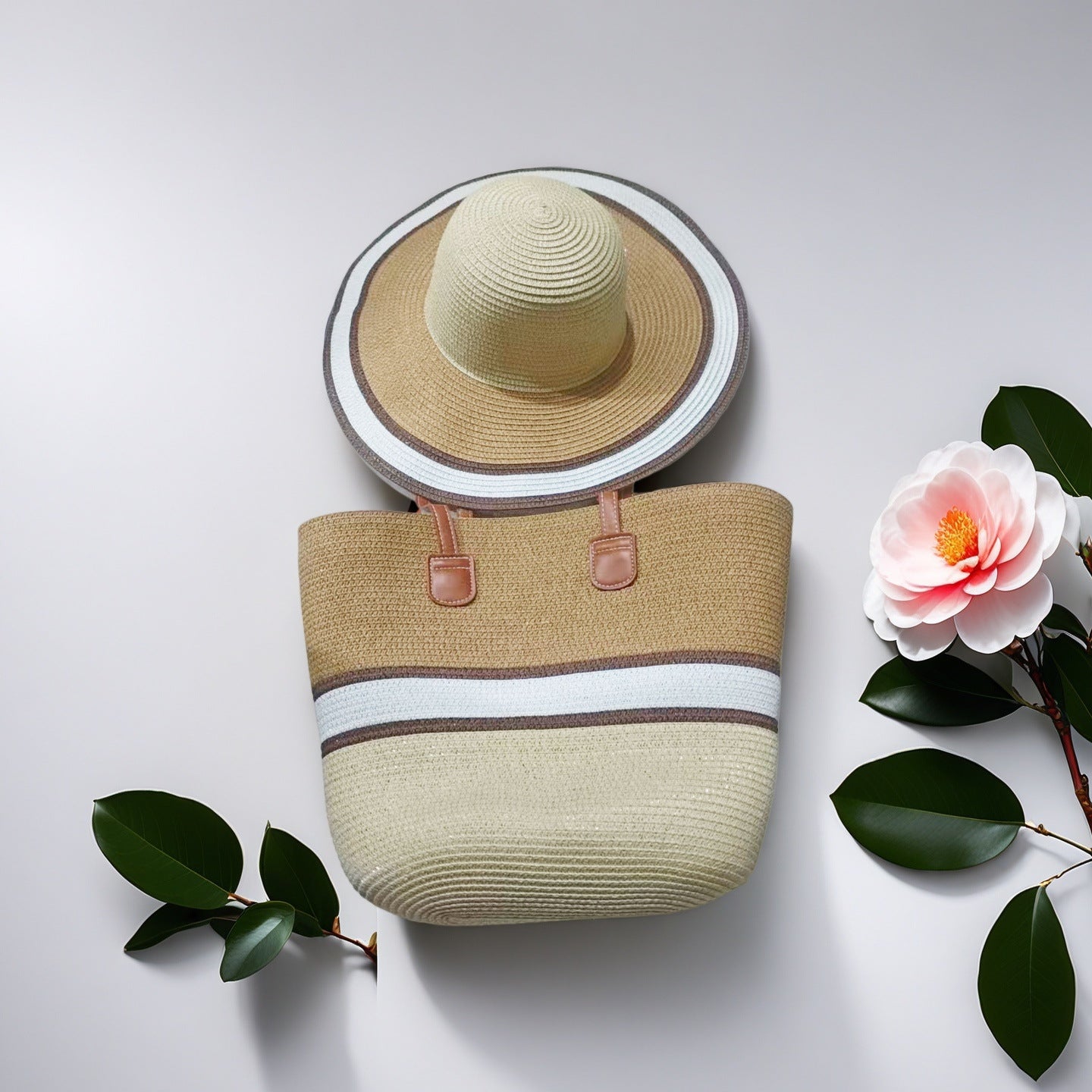 Natural Striped Woven Tote Bag