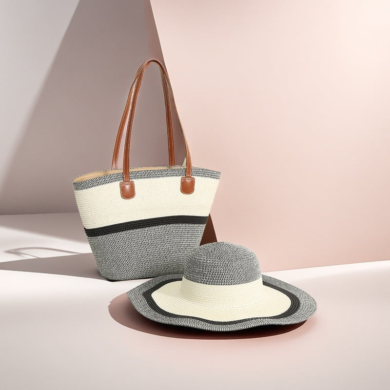 Large Striped Woven Tote Bag
