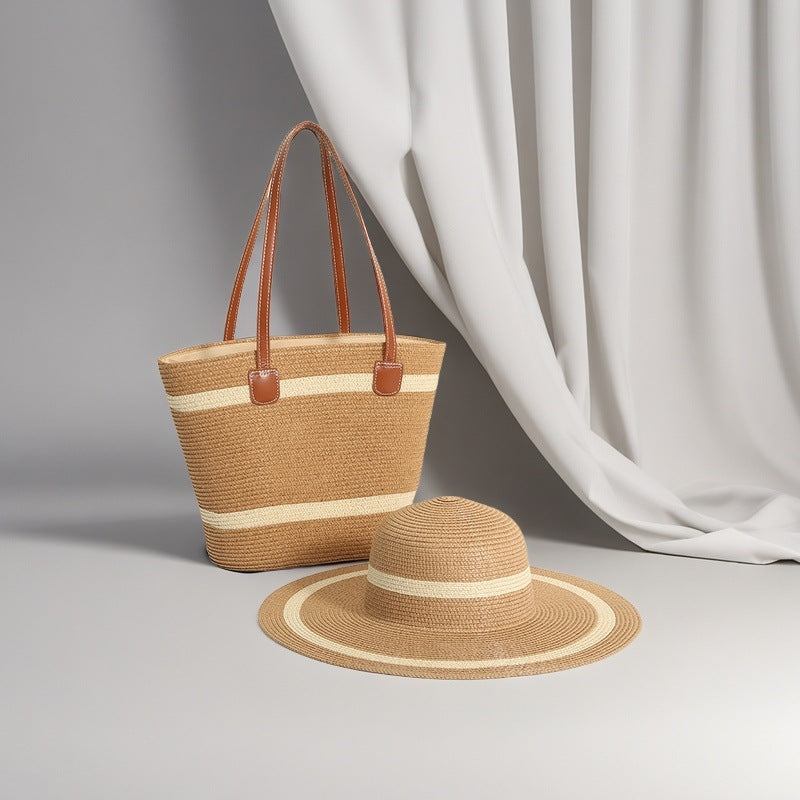Natural Striped Woven Tote Bag