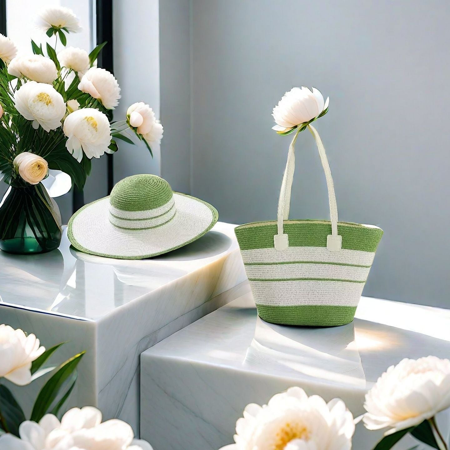 Natural Striped Woven Tote Bag