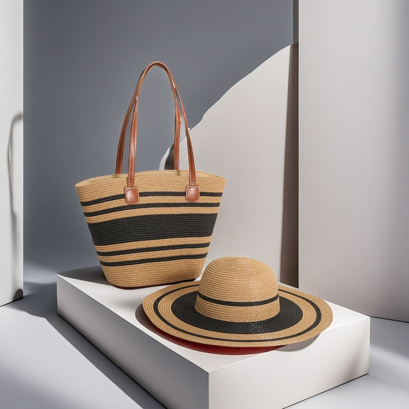 Natural Striped Woven Tote Bag