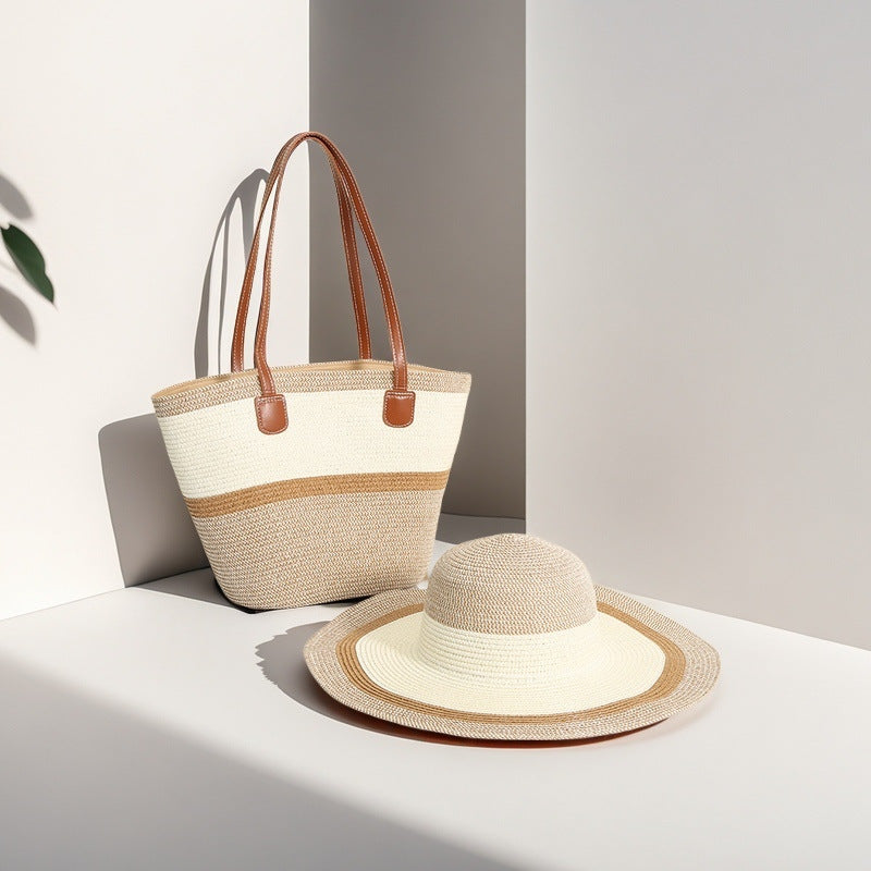 Natural Striped Woven Tote Bag
