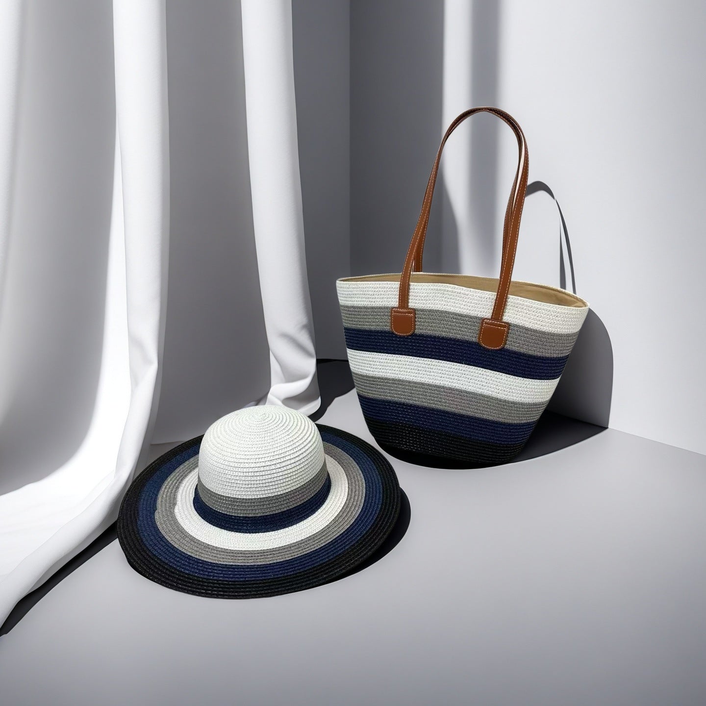 Natural Striped Woven Tote Bag