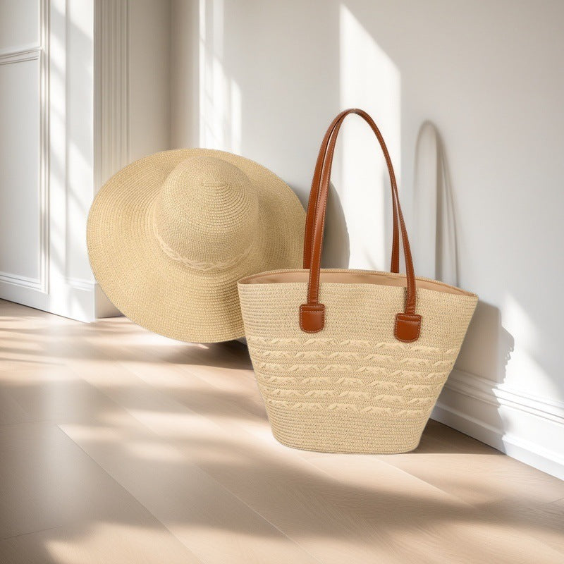 Large Striped Woven Tote Bag