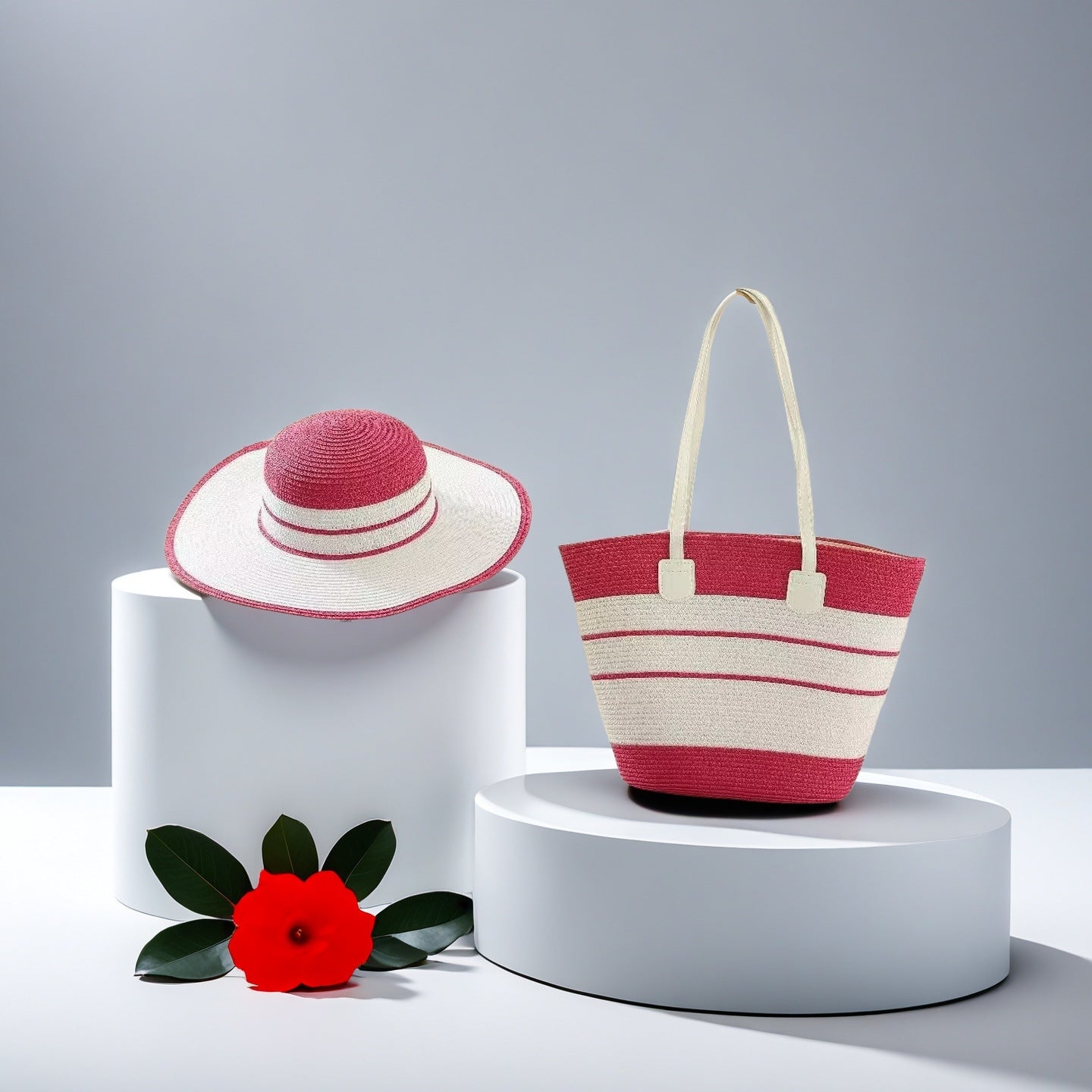 Natural Striped Woven Tote Bag