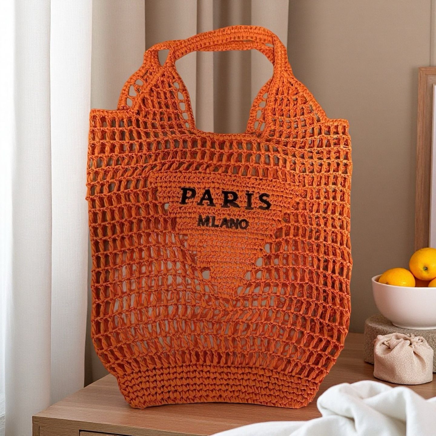 Embroidered Crochet Beach Bag