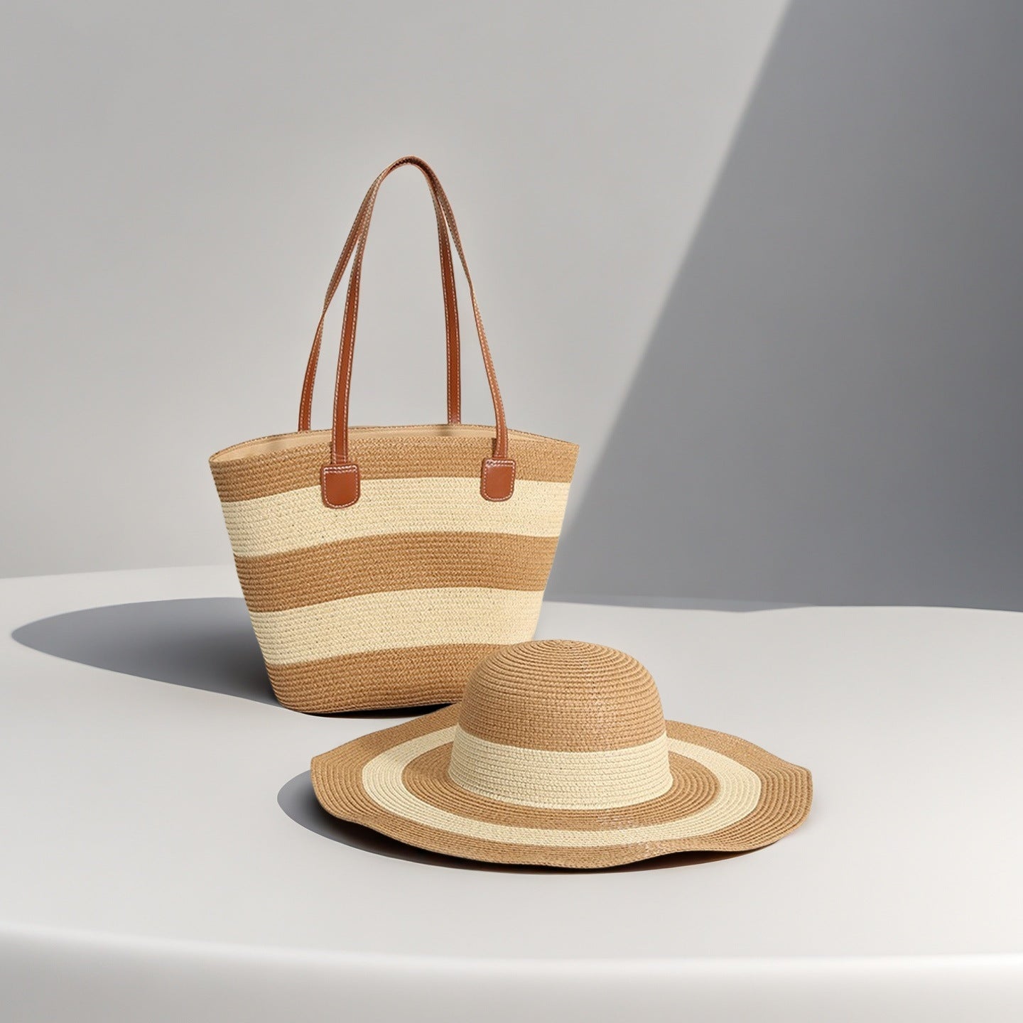 Natural Striped Woven Tote Bag