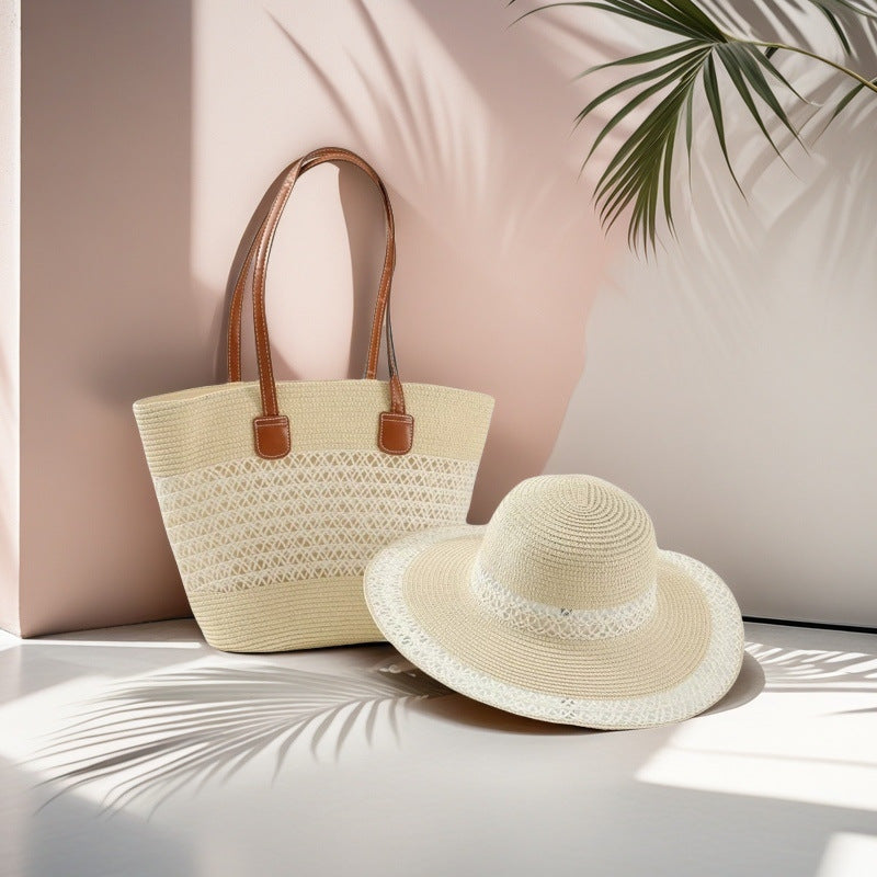 Large Striped Woven Tote Bag