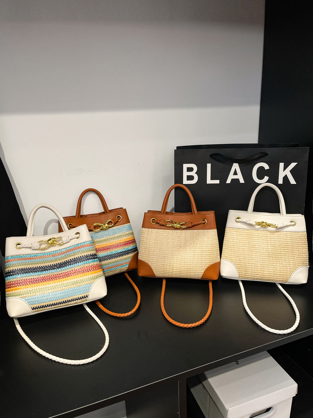 Patterned Straw Shoulder Bag