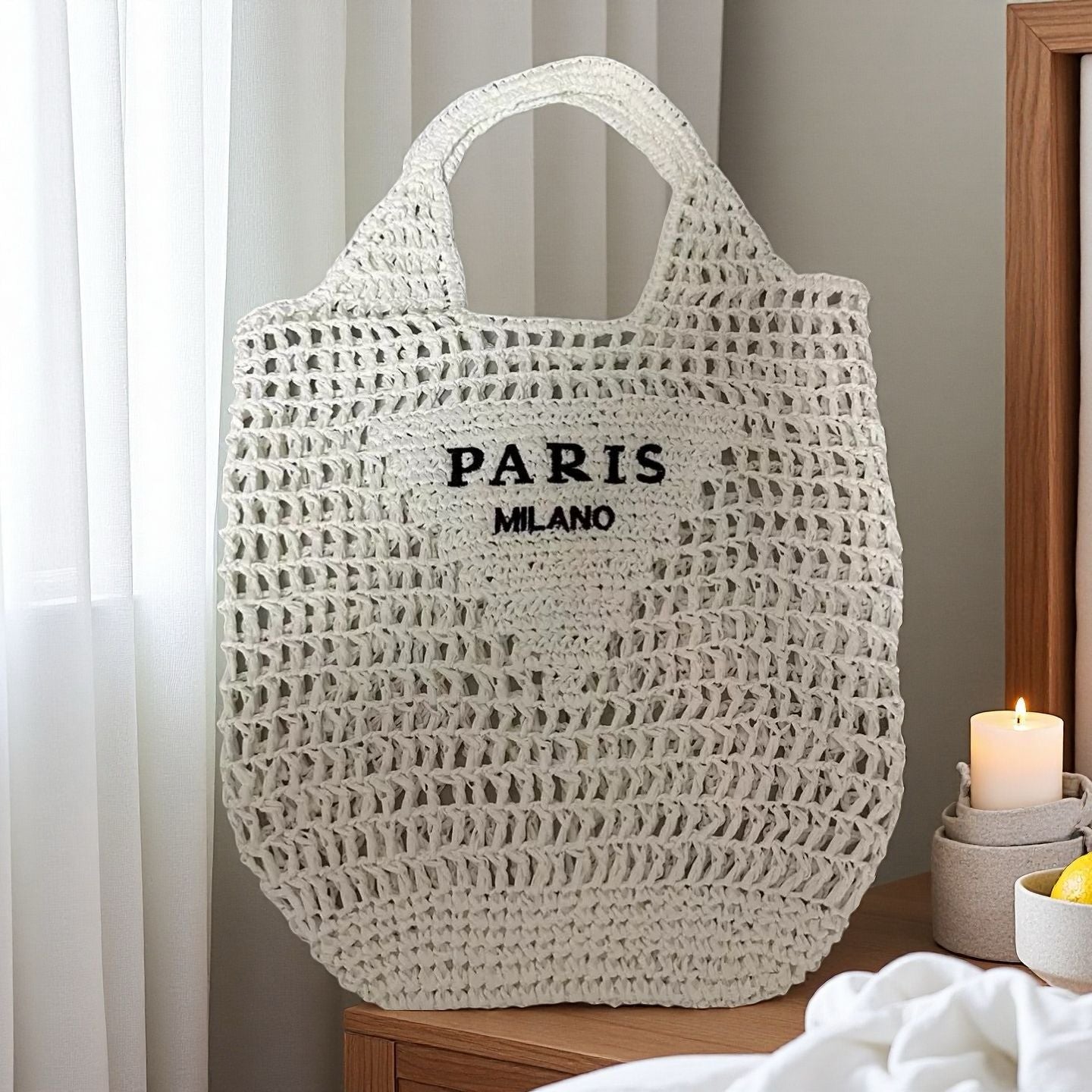 Embroidered Crochet Beach Bag