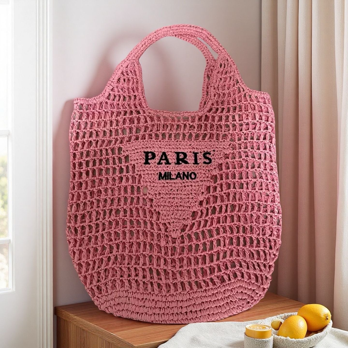 Embroidered Crochet Beach Bag