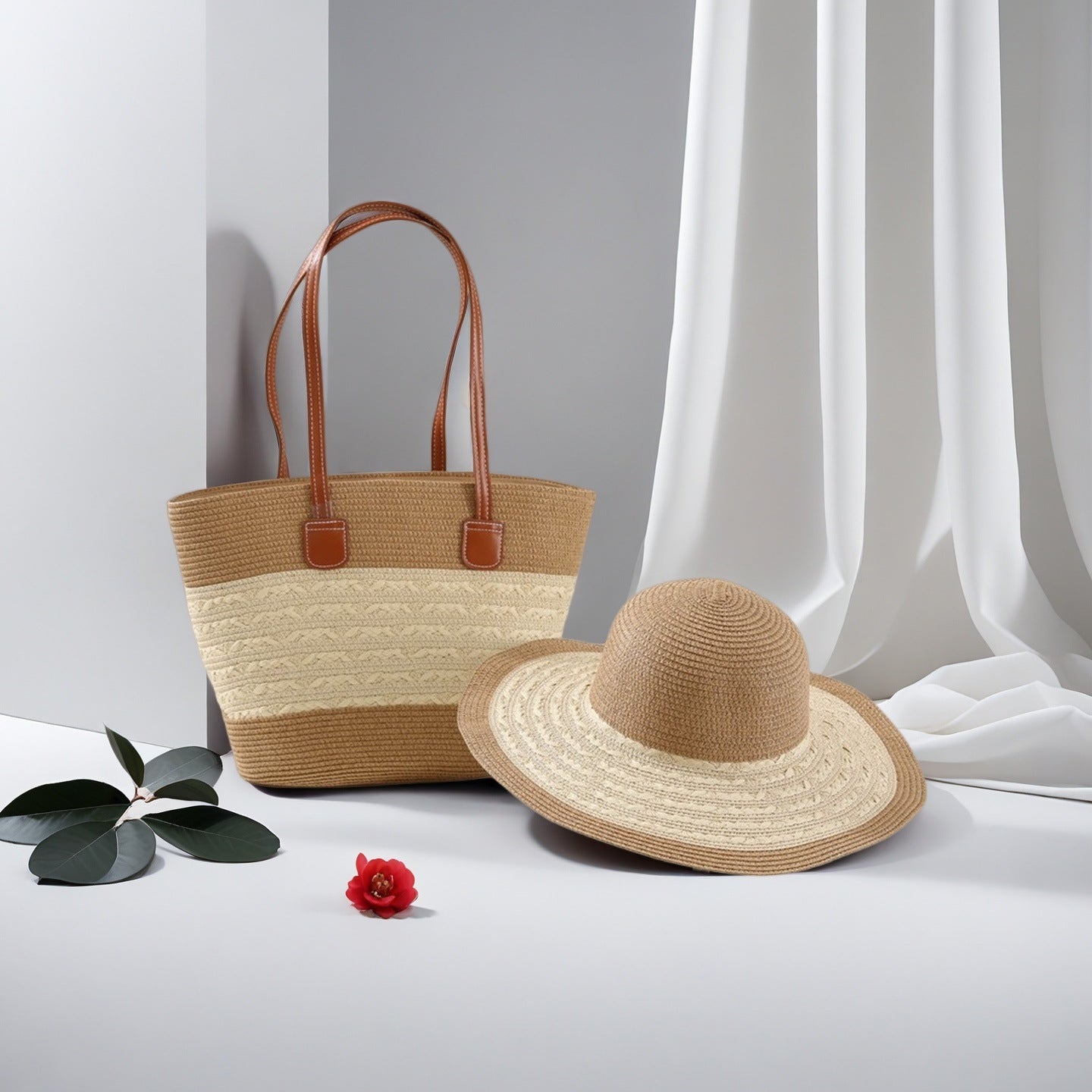 Natural Striped Woven Tote Bag