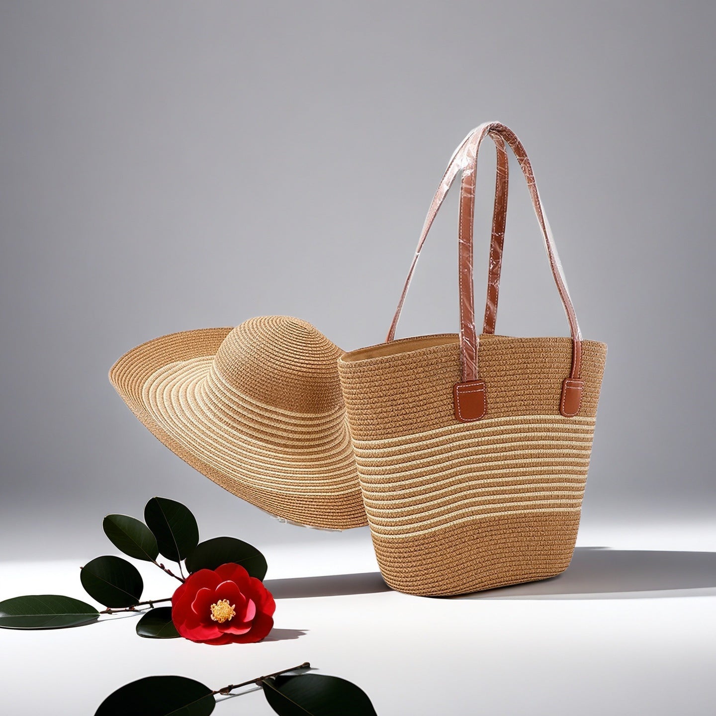 Large Striped Woven Tote Bag
