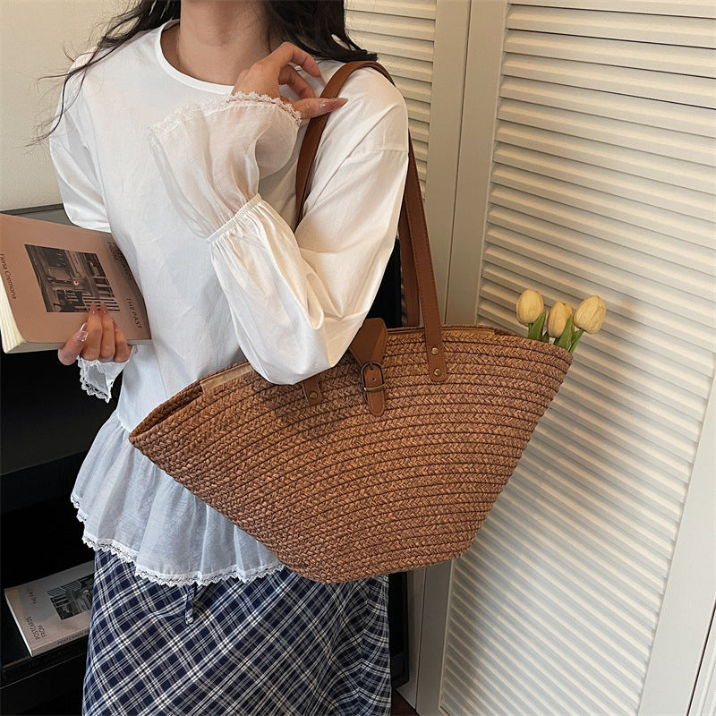 Brown Retro Woven Tote