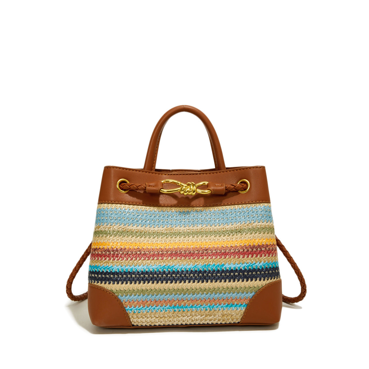Patterned Straw Shoulder Bag