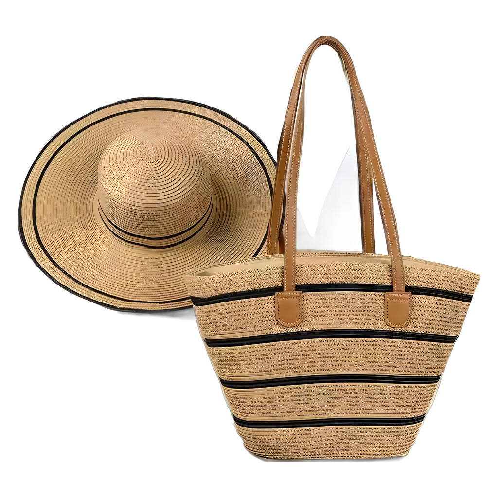 Natural Striped Woven Tote Bag