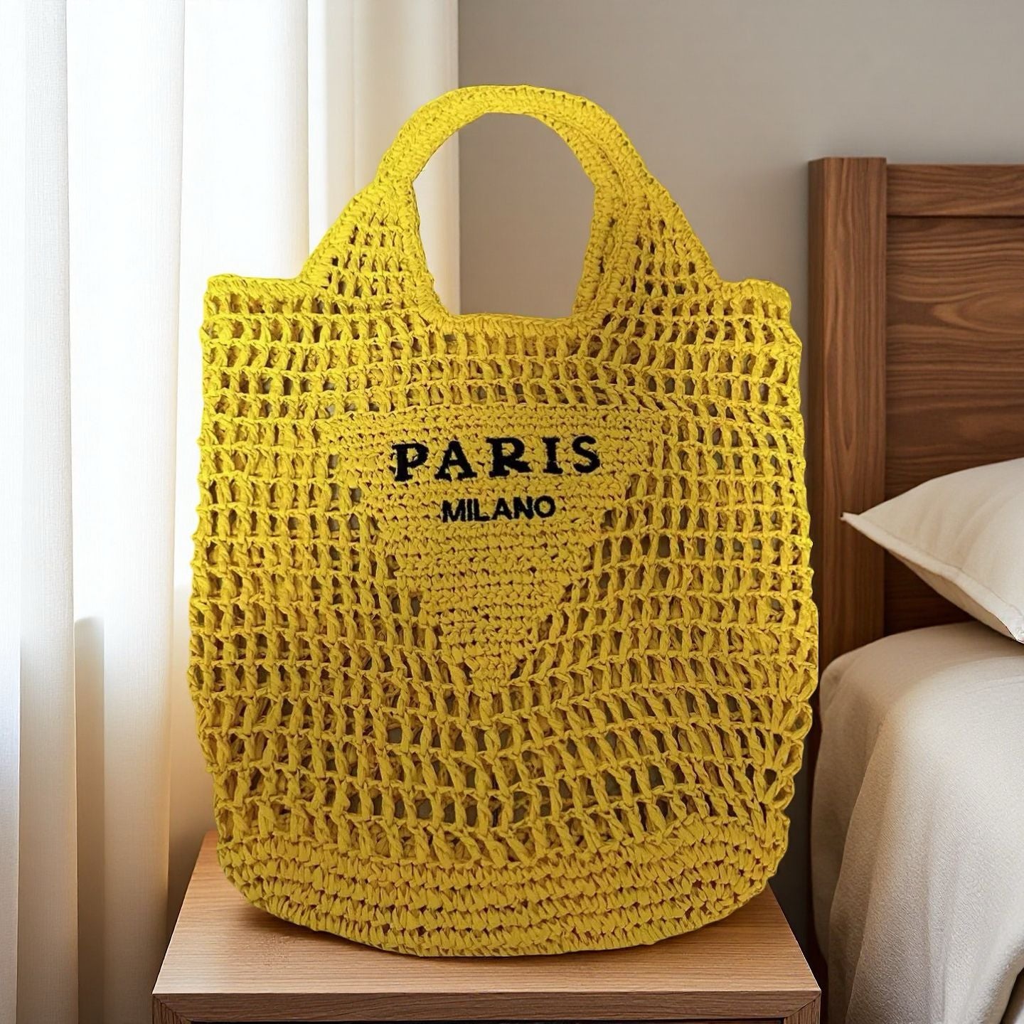 Embroidered Crochet Beach Bag
