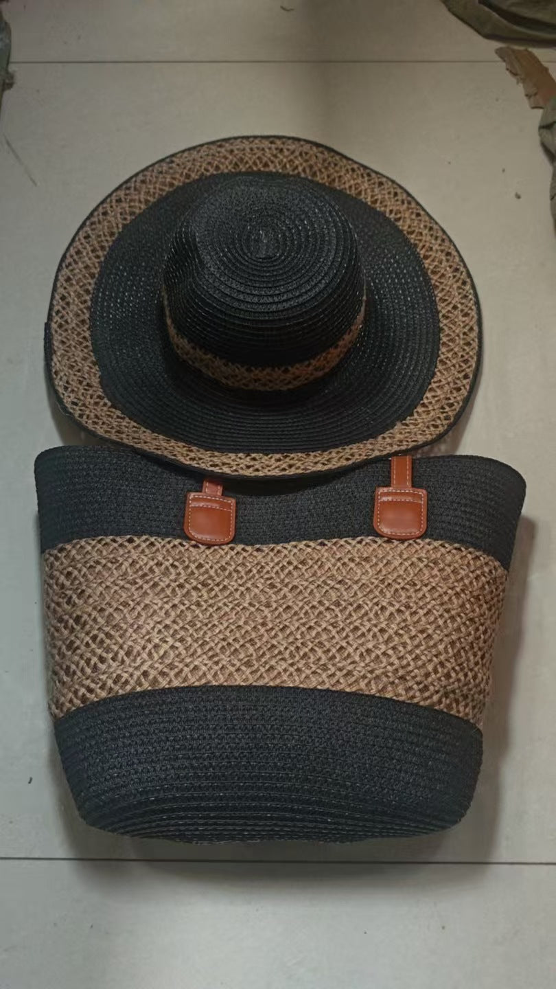Large Striped Woven Tote Bag