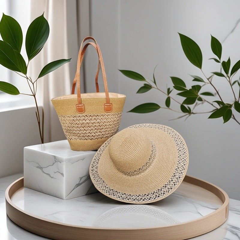 Natural Striped Woven Tote Bag