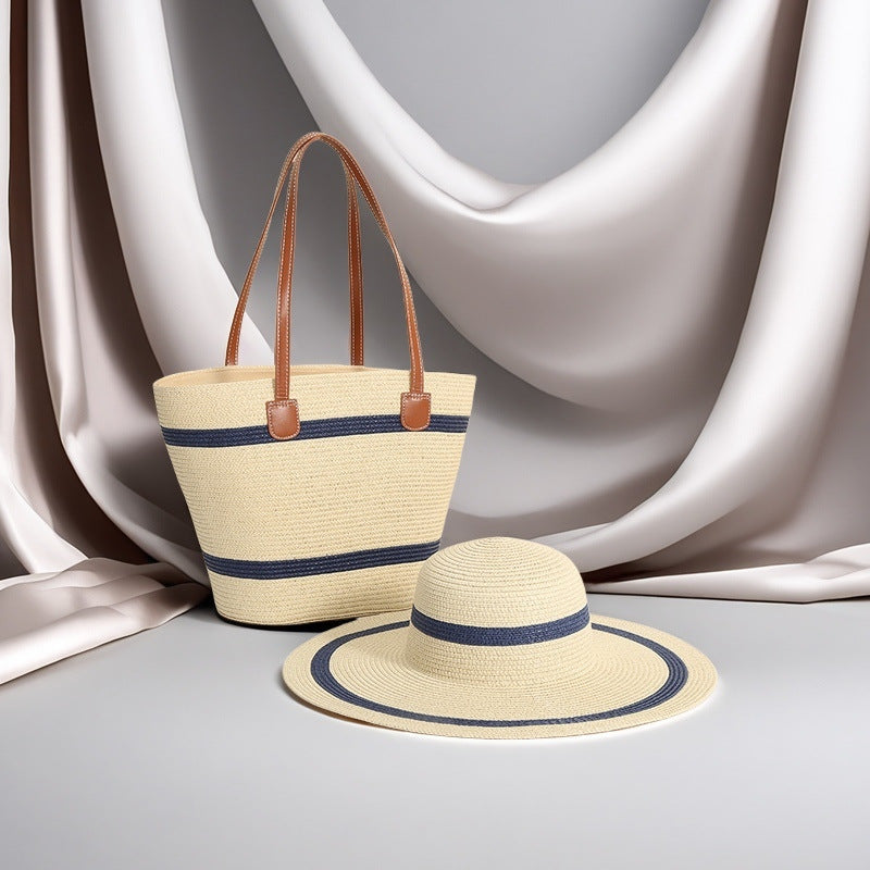 Large Striped Woven Tote Bag