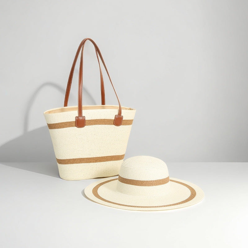 Large Striped Woven Tote Bag
