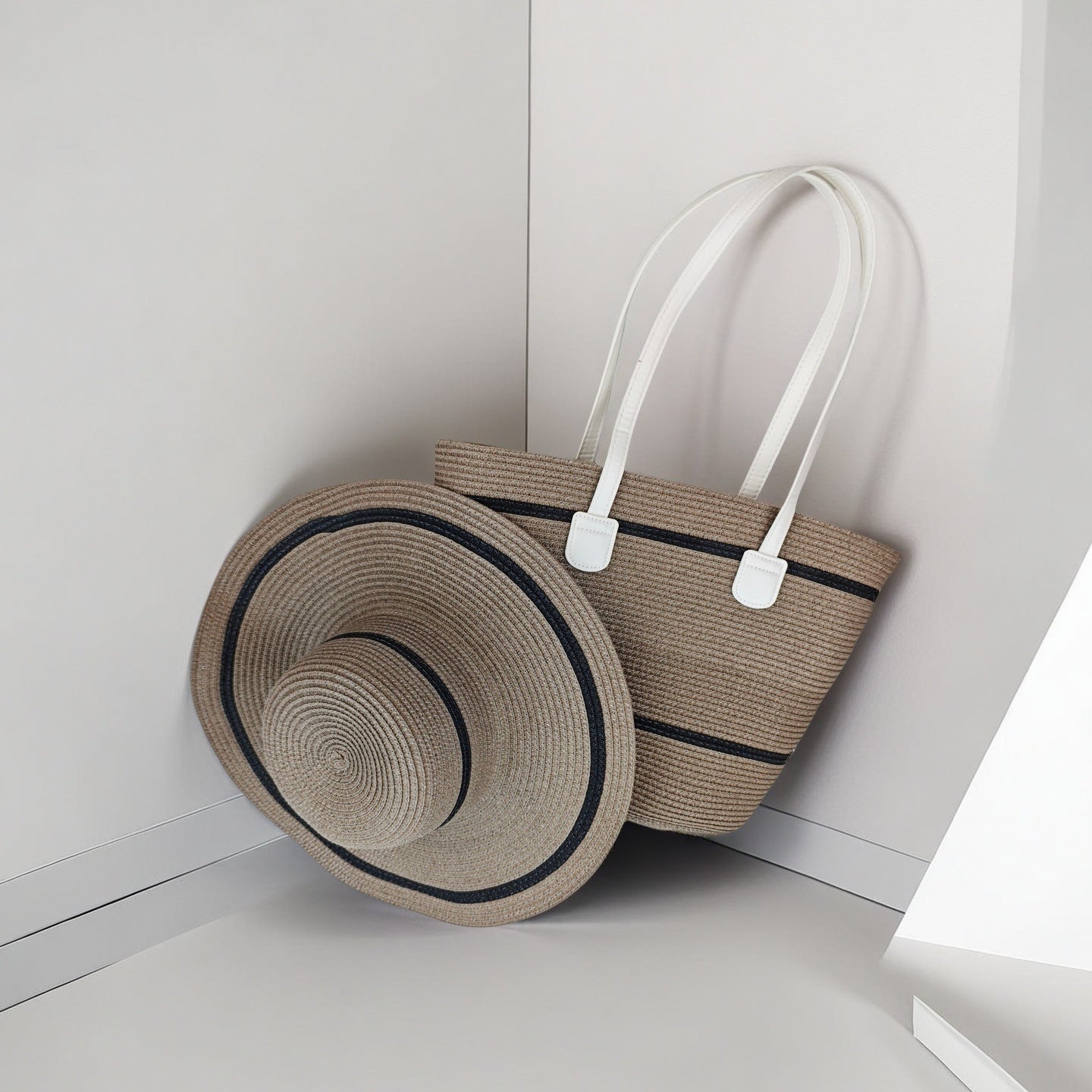 Natural Striped Woven Tote Bag