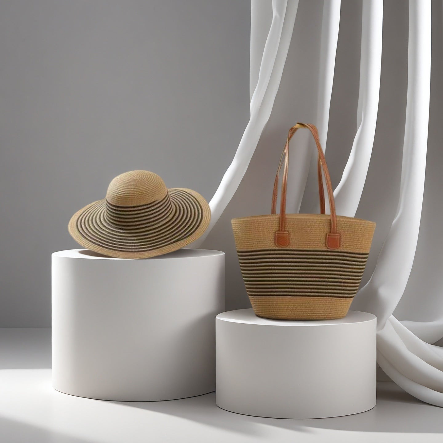 Natural Striped Woven Tote Bag