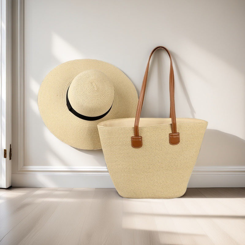 Natural Striped Woven Tote Bag