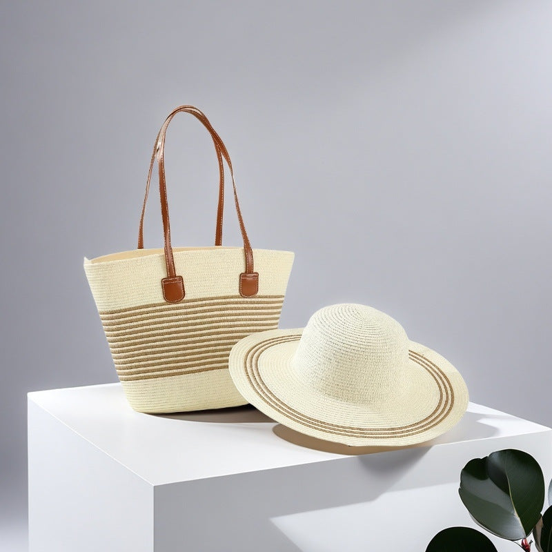 Large Striped Woven Tote Bag
