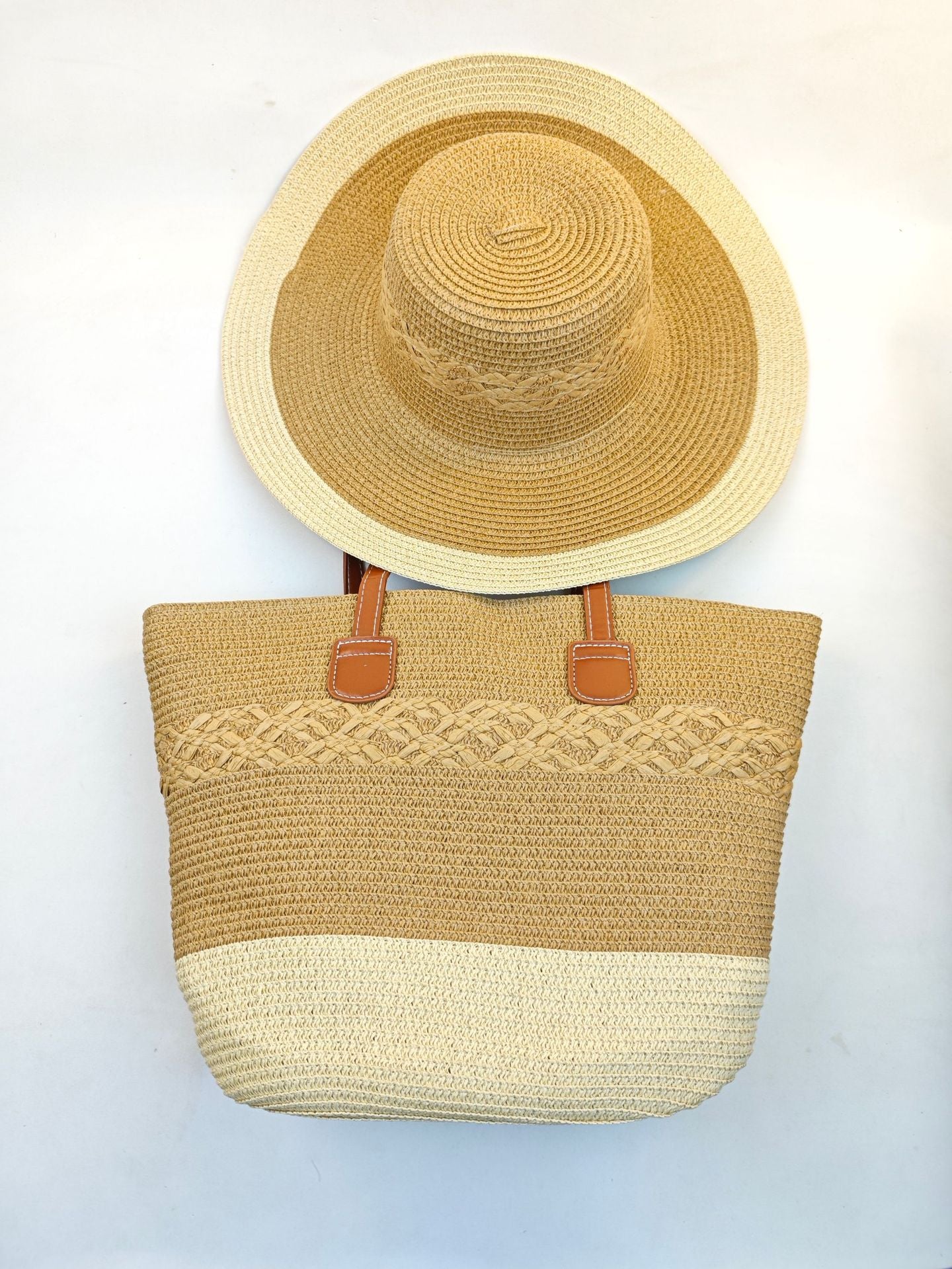 Natural Striped Woven Tote Bag
